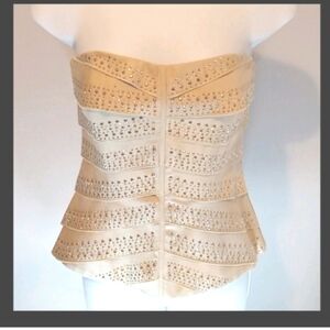 White House Black Market Beige Studded Corset Top Size 4